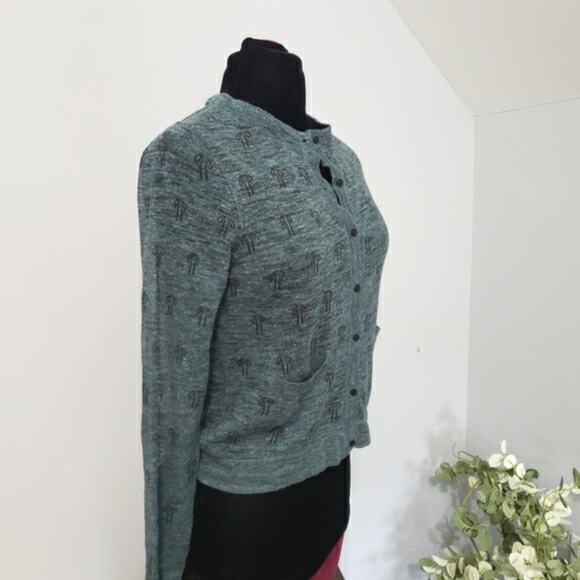 Hoss Intropia by Anthropologie Palm Tree Linen Blend Semi Sheer Cardigan Sweater - Picture 2 of 10